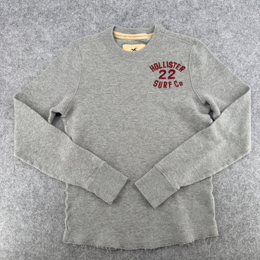 Y2K Hollister Shirt Mens Small Waffle Knit Gray Surf Co Embroidered EUC